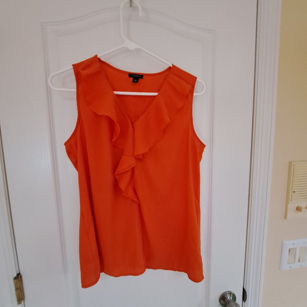 Ann Taylor Orange Ruffle Front sleeveless blouse, size 8